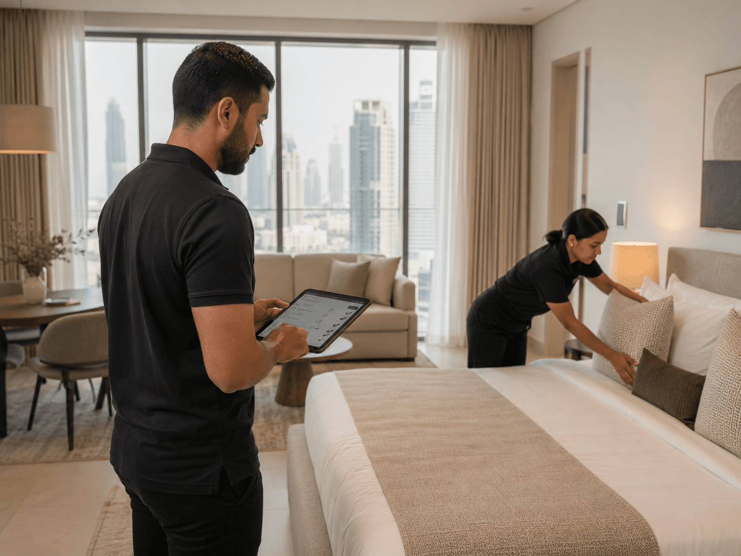 Keyrock team inspecting and preparing an apartment before launch